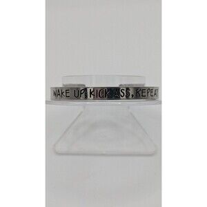 Bracelet Wake up, Kick A$$, Repeat Silver Tone Bangle Bracelet